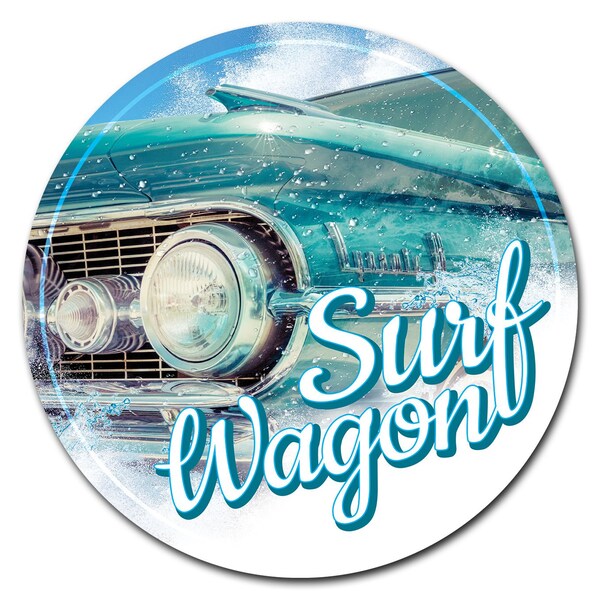 Surf Wagon Circle Corrugated Plastic Sign